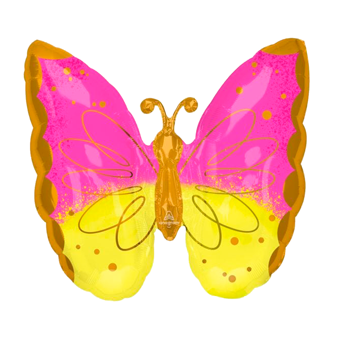 Mariposa rosa con amarillo